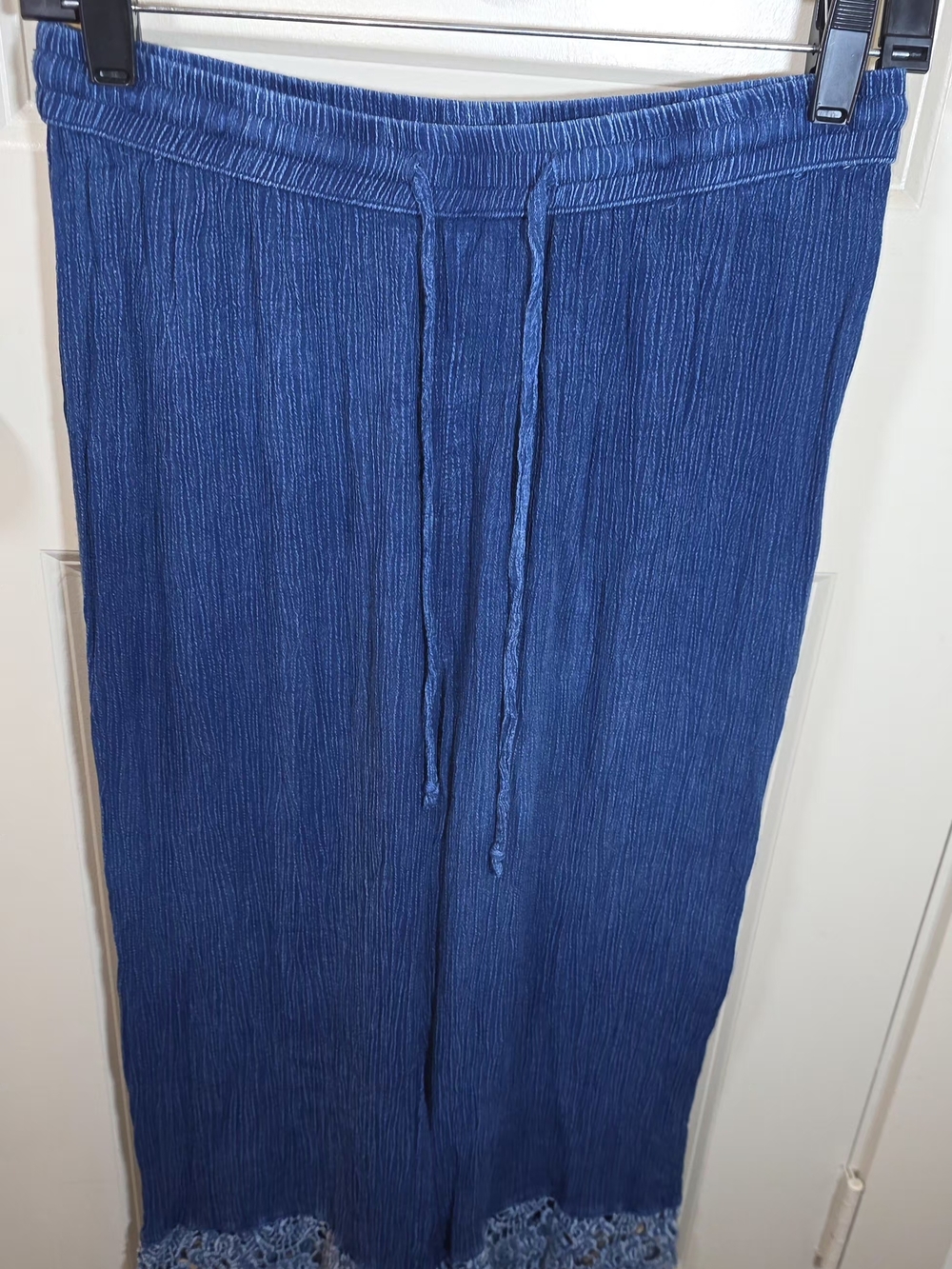 Boho Lounge Set Women 2PC Blue Lace Trim 100% Rayon‎ Wide Leg Pants Petite M - Picture 5 of 10